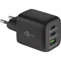 USB-C greitas įkroviklis Nano, PD, GaN, 65 W, USB-C pintas laidas (juodas, 1x USB-A, 2x USB-C PD, Quick Charge 3.0, 1 m laidas)