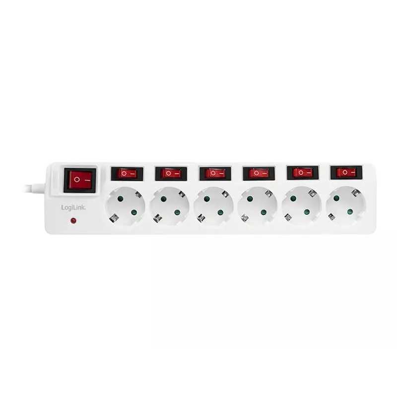 Prailginimo laidas LogiLink LPS250 1,5 m 6 AC lizdų Baltas