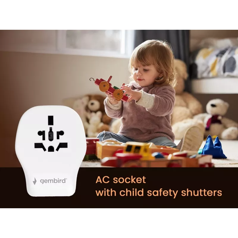 Sieninis kelioninis adapteris GEMBIRD TPA-1A2C20-02-W 20W — 1×USB-A + 2×USB-C, G tipo kištukas, 100–250V, baltas