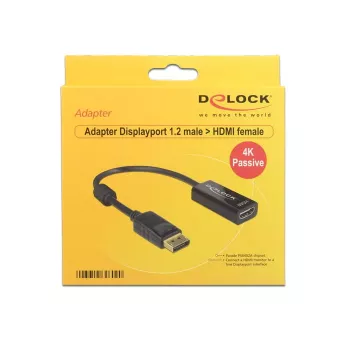 DeLOCK vaizdo/garso adapteris DisplayPort (M) – HDMI (M) 20 cm, DisplayPort 1.2, juodas (62609)