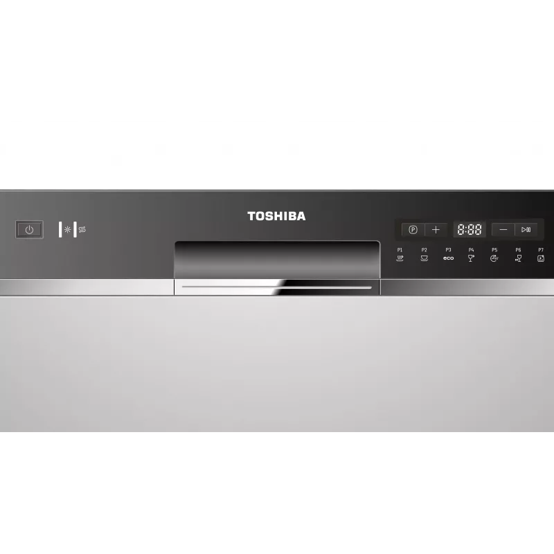 Indaplovė įmontuojama Toshiba DW-08T2EE(S)-PL — 8 komplektų, F energijos klasė, 49 dB, 55×59×50 cm