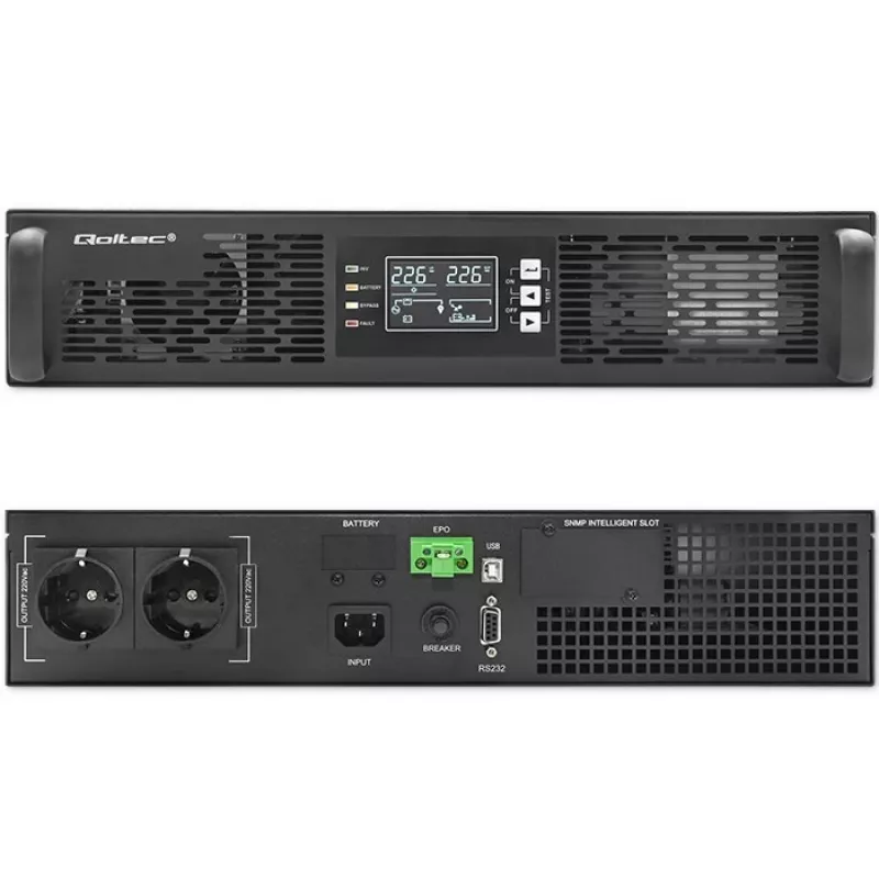 Qoltec 52285 nepertraukiamo maitinimo šaltinis (UPS) Dvigubos konversijos (Online) 1 kVA 1000 W 2 AC išėjimai