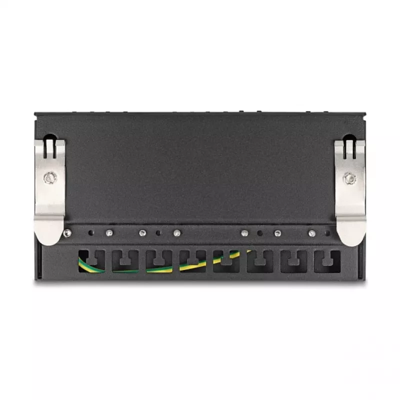 Pataisų skydelis DELOCK Mini Desktop RJ45 8 prievadų Cat.6A ekranuotas juodas, skirtas stalui, sienai arba DIN bėgiui