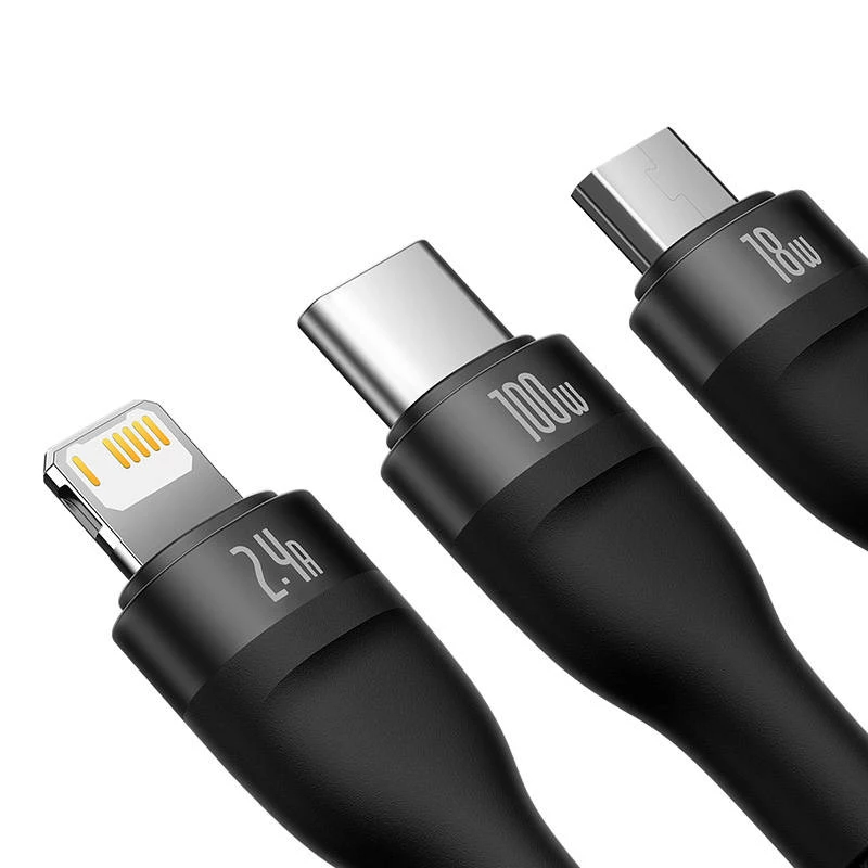 USB kabelis Baseus SUP0003351 1,2m USB A USB C/Micro USB-A/Lightning juodas