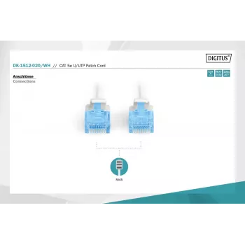 Tinklo kabelis Digitus CAT 5e U/UTP RJ-45 2m Baltas