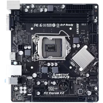 Motininė plokštė BIOSTAR H61MHV3 micro ATX, Intel H61 mikroschemų rinkinys, LGA 1155, DDR3, 2x DIMM, 4x SATA II, HDMI, VGA