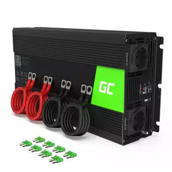 Keitiklis Green Cell INV15 3000W, nuolatinė 12V į kintamą 230V, USB prievadas, aktyvus aušinimas, juodas