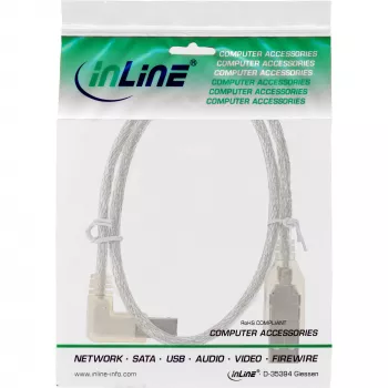 Microconnect USBAB5ANGLED-L USB 2.0 kabelis 5 m, USB A (kairėje pusėje lenktas) – USB B, baltas