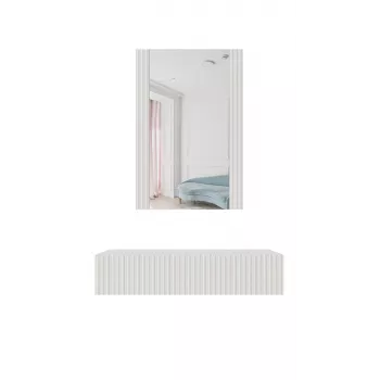 Tualetinis staliukas su veidrodžiu cama meble PAFOS 80×41.6×100 cm, baltas matinis, MDF rėmas, 1 stalčius