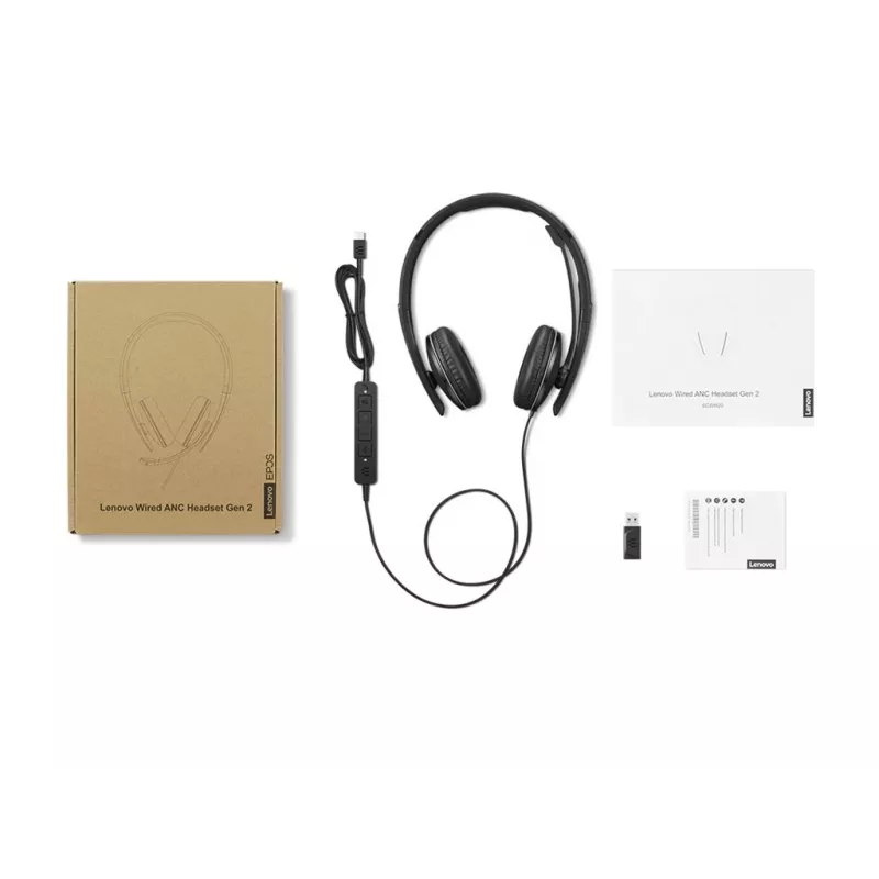Lenovo 4XD1M45627 ausinės su mikrofonu, laidinės, lankelio, USB-C, juodos