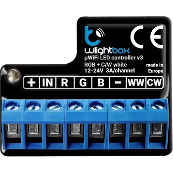 BLEBOX wLightBox v3 WiFi I/O modulis 1x įėjimas dvejetainis 1x RGBW/CCT LED išėjimas
