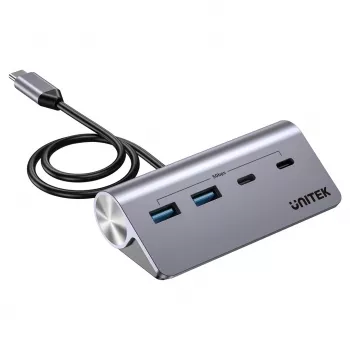 USB šakotuvas Unitek H1337AGY01 — 4 prievadai (2×USB-C, 2×USB-A), iki 5 Gbps vienam prievadui, aliuminis, sidabrinis