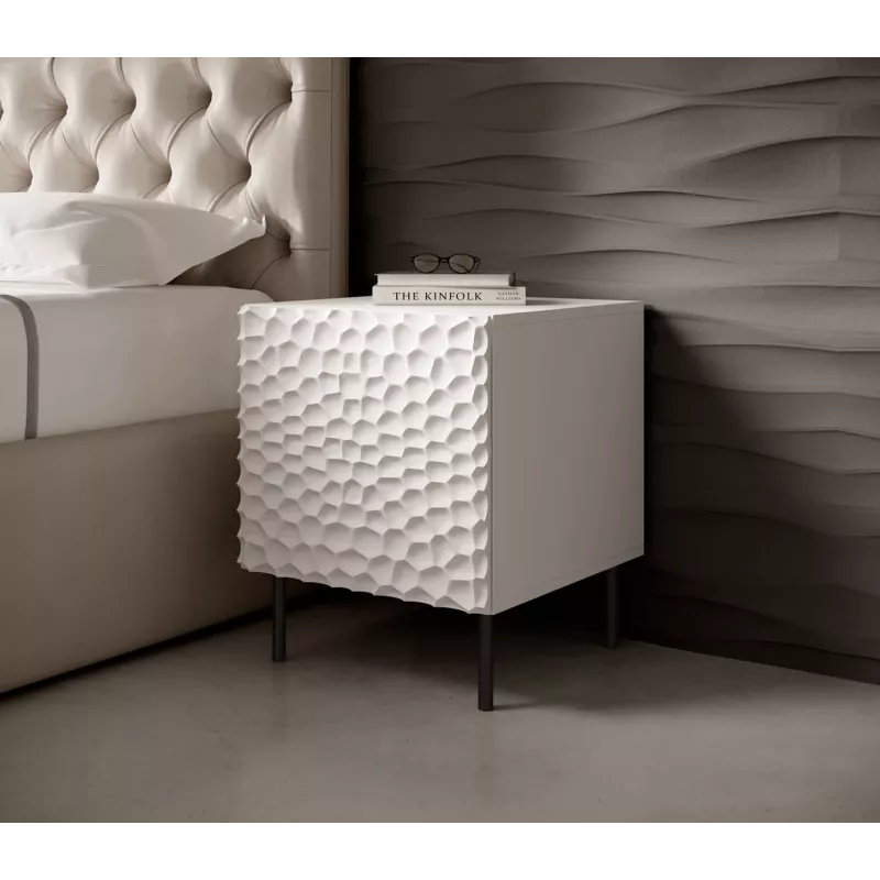 Naktinis staliukų rinkinys Cama Meble HOLE – 2 vnt., 44×40,5×53,5 cm, baltas matinis, MDF/medžio drožlių plokštė, 16 mm rėmas