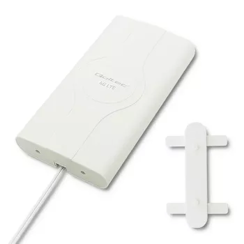 Kryptinė antena QOLTEC 57013, 0.6–2.7 GHz, 30 dBi, vertikali poliarizacija, 50 Ω, baltas ABS korpusas