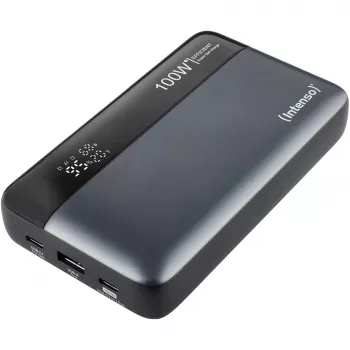 Power bank INTENSO 7350050 – 20000 mAh, 1× USB-A + 2× USB-C, 100 W bendra galia, juoda/pilka
