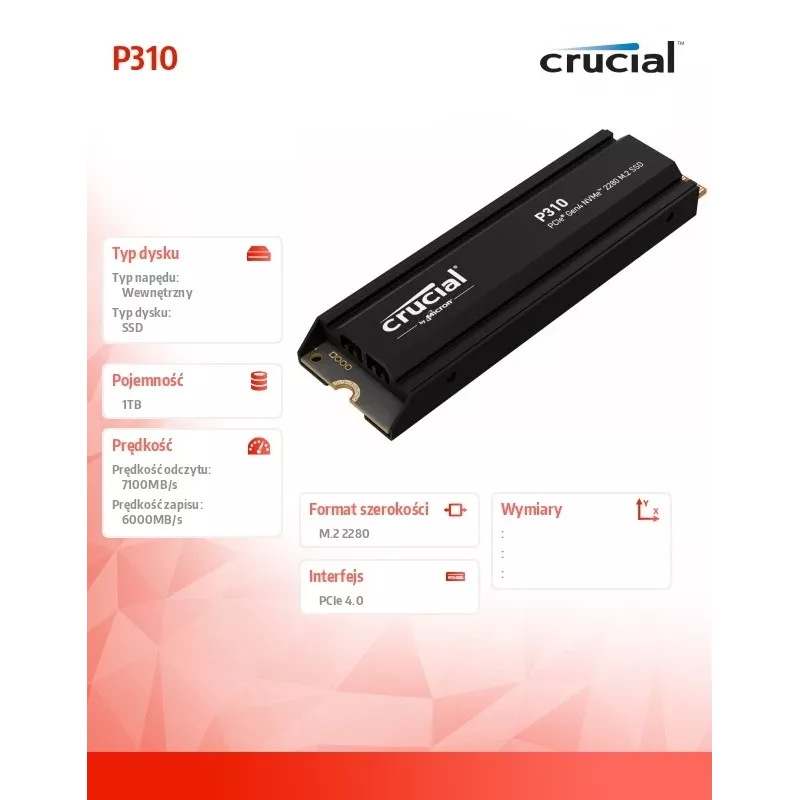 Crucial P310 1 TB M.2 PCI Express 4.0 NVMe SSD diskas