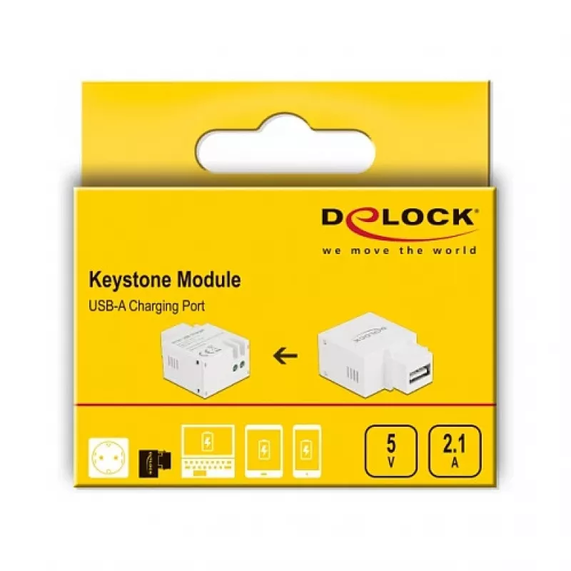 DeLOCK 87791 Keystone modulis USB A tipo įkrovimo prievadas 2.1 A baltas