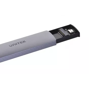 M.2 SSD korpusas Unitek uDrive pilkas — M.2 (2230/2242/2260/2280), NVMe/SATA III, USB-C 10 Gbit/s, aliuminis