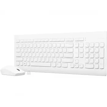 Pilno dydžio mechaninė klaviatūra ir pelė rinkinys Lenovo GX30W75336 — USB + Bluetooth, QWERTY, balta
