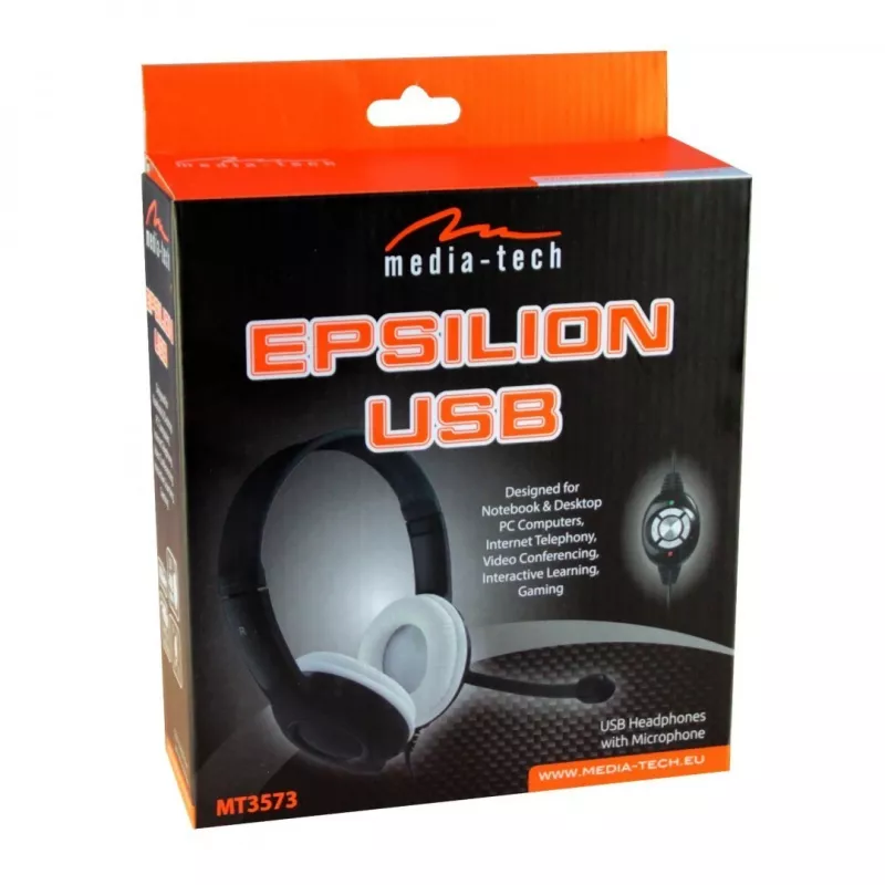 Ausinės MEDIA-TECH MT3573 laidinės, binauralinės, sulankstomos, su boom mikrofonu, 1,9 m laidas, USB, juodos