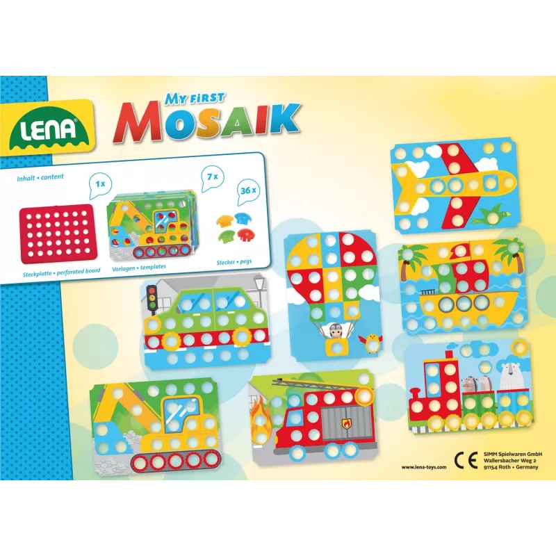 Edukacinis mozaikos rinkinys Lena My First Mozaic Traffic modelis 35633 – lentelė su kaiščiais transporto tematikos paveikslėliams