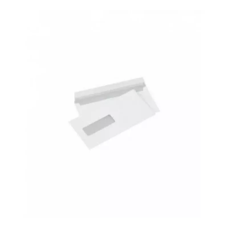 Vokas su langu (30x90 mm) kairėje, viduryje, E65 (DL), 110x220 mm, 80 g, baltas, Dėžė 1000 vnt.