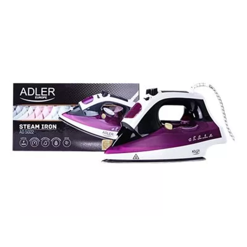 Adler AD 5022 Sausas ir garinis lygintuvas su keraminiu padu, violetinis, 2200 W