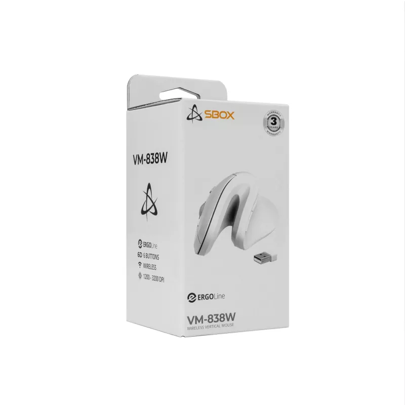 SBOX VM-838V vertikali belaidė pelė balta
