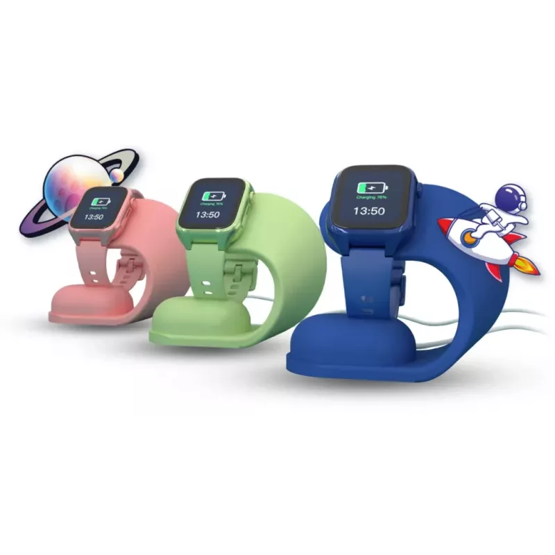Įkrovimo stovas Stelio ST-CHS01-PK Junior rožinis – USB belaidis įkroviklis telefonams ir planšetėms, vienas prievadas, kompaktiškas