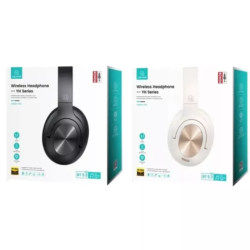 Usams Bluetooth 5.3 ausinės virš galvos, US-YH serija, juodos/juodos TDLYEJYS01