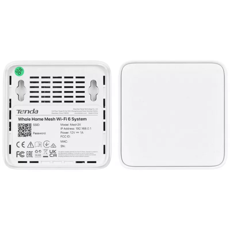 „Mesh“ Wi‑Fi sistema TENDA EX3-3, 3 vnt., dviejų juostų 2,4/5 GHz, Wi‑Fi 6, iki 1201+300 Mbps, 2 vidinės antenos, WPA3
