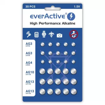 Šarminės baterijos everActive AGMIX30BL 1.5V – 30 vnt., monetinės