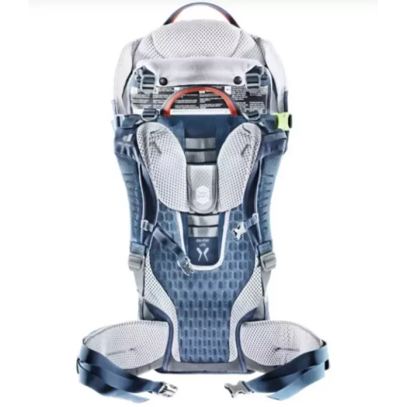 Nešiojama kuprinė vaikui DEUTER Kid Comfort Active mėlyna, poliamidas, iki 22 kg, saulės stogelis, pėdų atrama, VariQuick, Lite Air