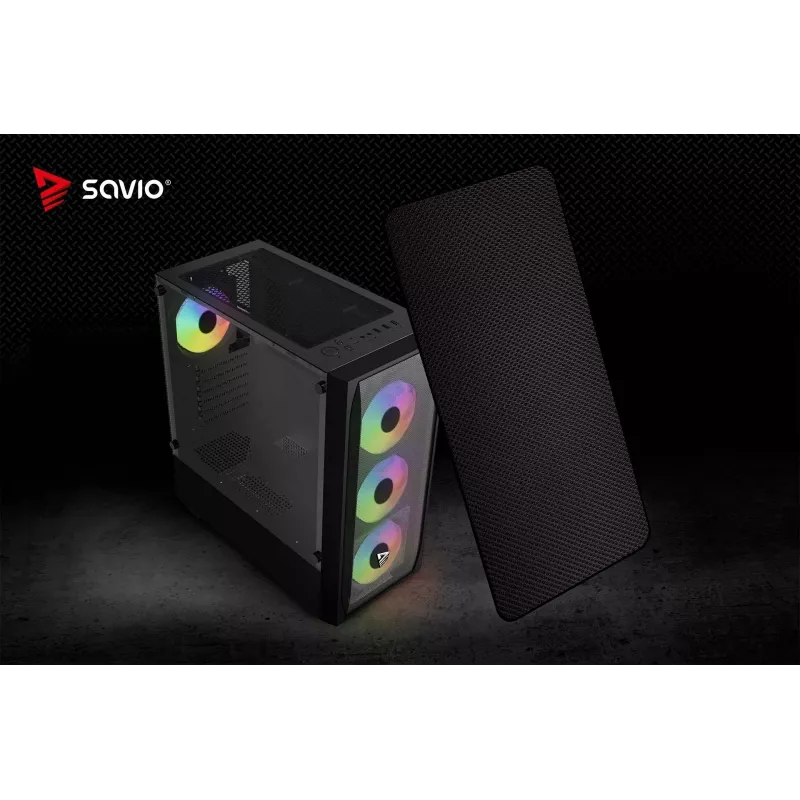PC korpusas SAVIO Noctis Flow RGB — Cube, ATX/Mini-ITX, 3x 120 mm priekiniai ventiliatoriai, grūdintas stiklas šone, maks. GPU 35 cm