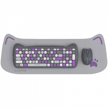 Belaidis klaviatūros ir pelės rinkinys CANYON HSET-W6 Kitty Edition – violetinis