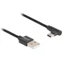 USB 2.0 laidas, USB-A kištukas > USB-C kištukas (juodas, 1 m, pintas, 90° kampu)
