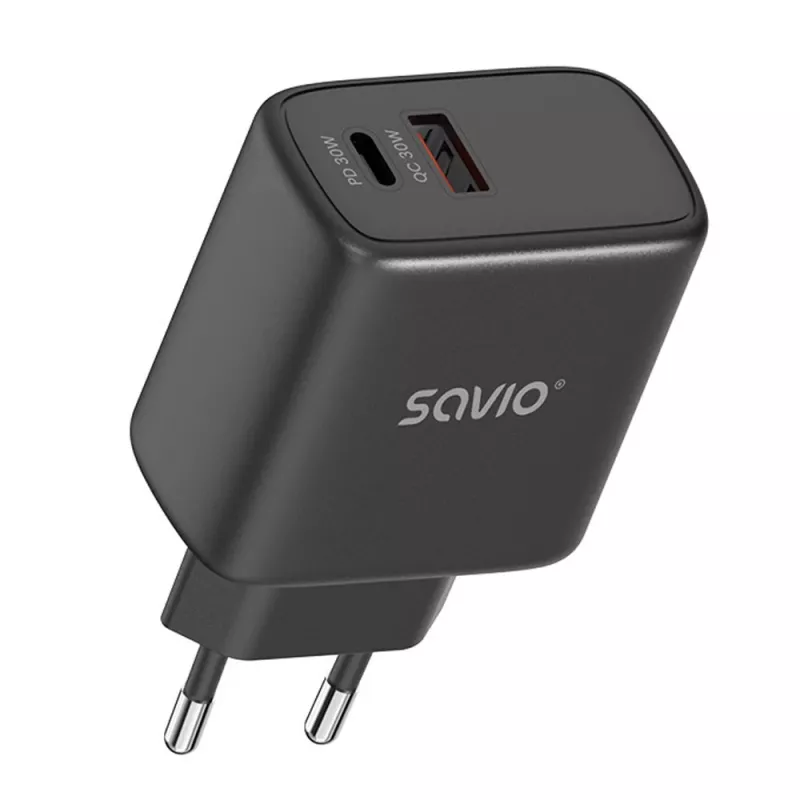 Laikiklis SAVIO LA-06/B USB Type-C 30W Power Delivery 1x USB-C Juodas, 5–20V, 3A/9V, 3A/5V, 3A/12V, 2.1A