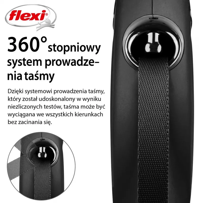 Flexi New Classic L šuns pavadėlis su automatiniu susivyniojimu, juosta, 5 m, iki 50 kg, juodas