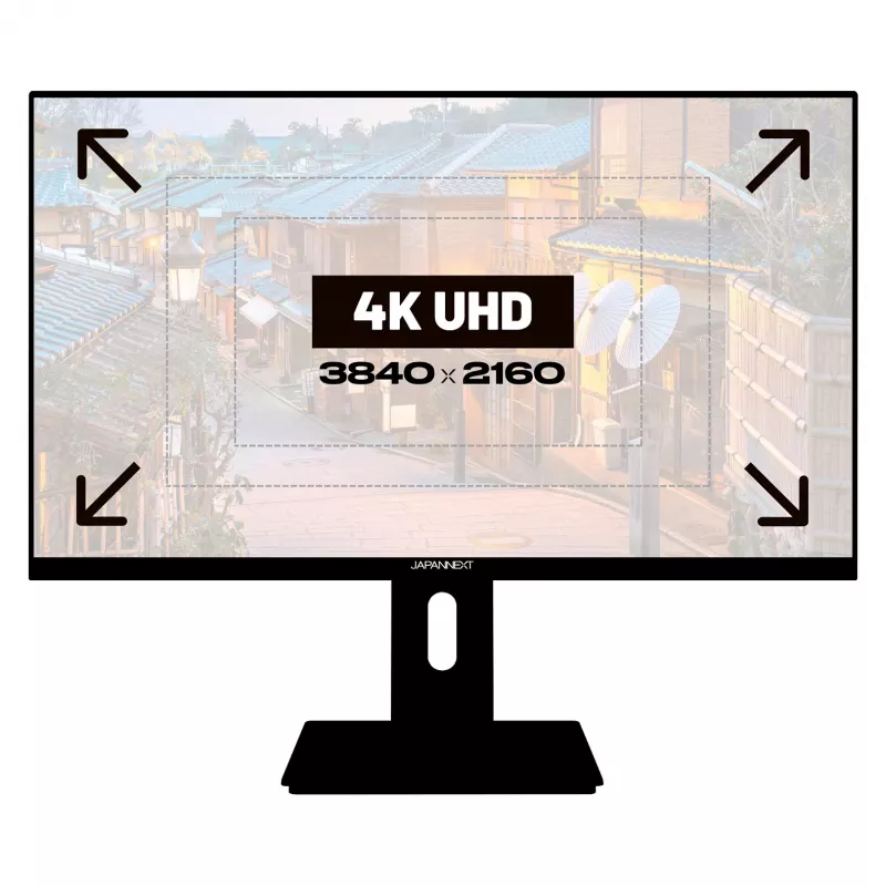 JAPANNEXT 4K UHD Monitor 60,45 cm (23,8 inch) 3840x2160 pikselių, IPS skydelis, 8 ms, 60 Hz, AMD FreeSync, HDMI, DisplayPort (JN-IPS2380UHDR-C65W-HSP)