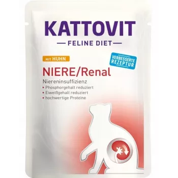 KATTOVIT Feline Diet šlapias ėdalas katėms 85 g paketėlis – vištienos skonio, suaugusioms katėms, inkstų palaikymui