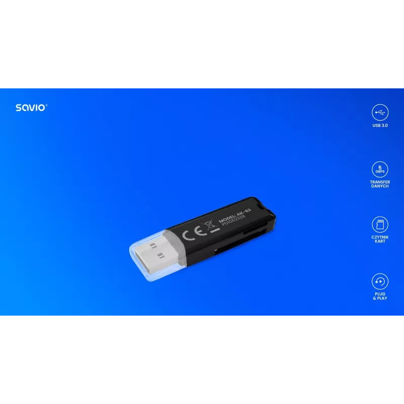 SD kortelių skaitytuvas USB 2.0, 480 Mbps, AK-63 Savio SAVAK-63