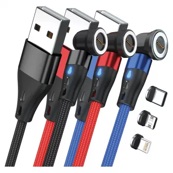 USB laidas RealPower MagneticCharge3 1m USB A juoda mėlyna raudona