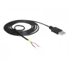 Delock USB 2.0 laidas, A tipo kištukas > 2 atviri laidų galai, 1,5 m, juodas (85664)
