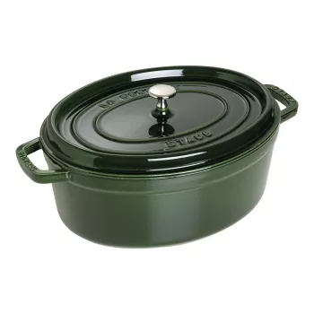 Staub La Cocotte 33 cm ovali ketaus troškintuvas su emaliu, baziliko žalia
