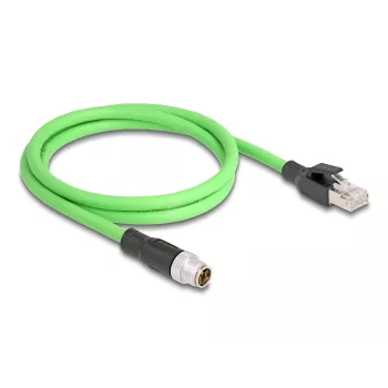 Tinklo kabelis DeLOCK M12 X-koduotas 8 kontaktų kištukas į RJ45 kištuką PUR (TPU) 1 m