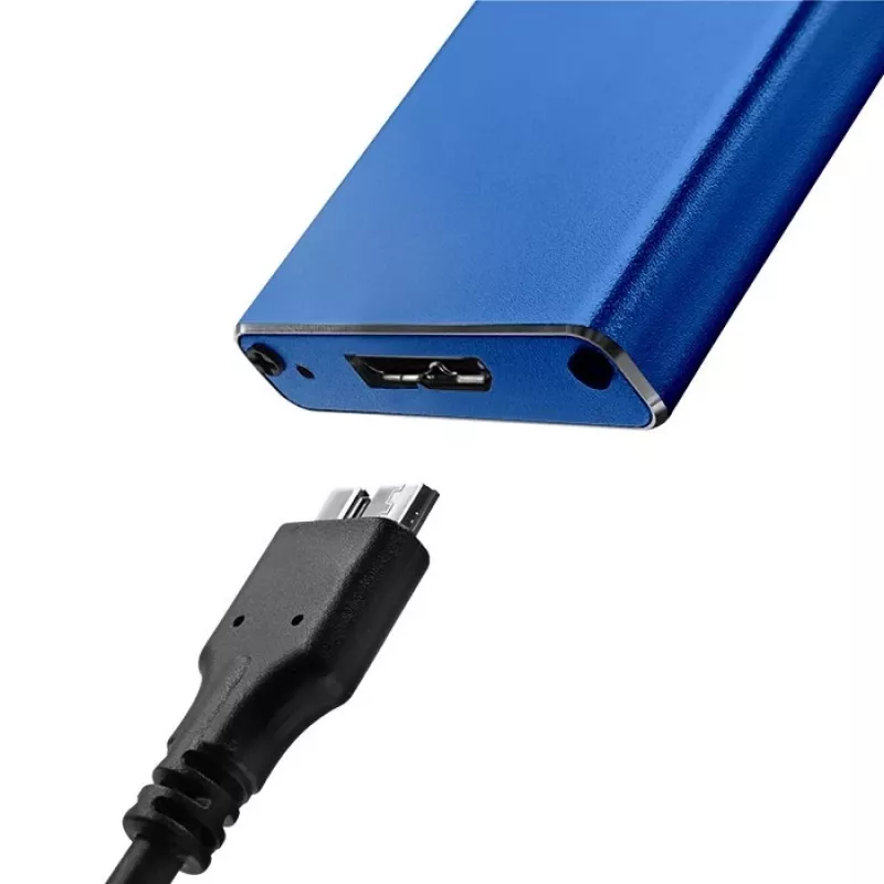 Qoltec 51832 išorinis M.2 SATA SSD disko dėklas, USB 3.0, iki 2 TB, mėlynas