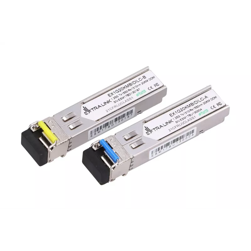 Extralink SFP WDM modulis 1.25G, 1.25Gbps, 1310/1550nm, vienmodis, 20km, LC, DOM, pora