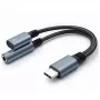 Adapteris 2w1 USB-C į USB-C ir 3,5 mm lizdas PD 15W