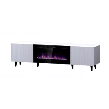 Spintelė televizoriui Cama Meble PAFOS EF su elektriniu židiniu 180×42×49 cm, balta matinė