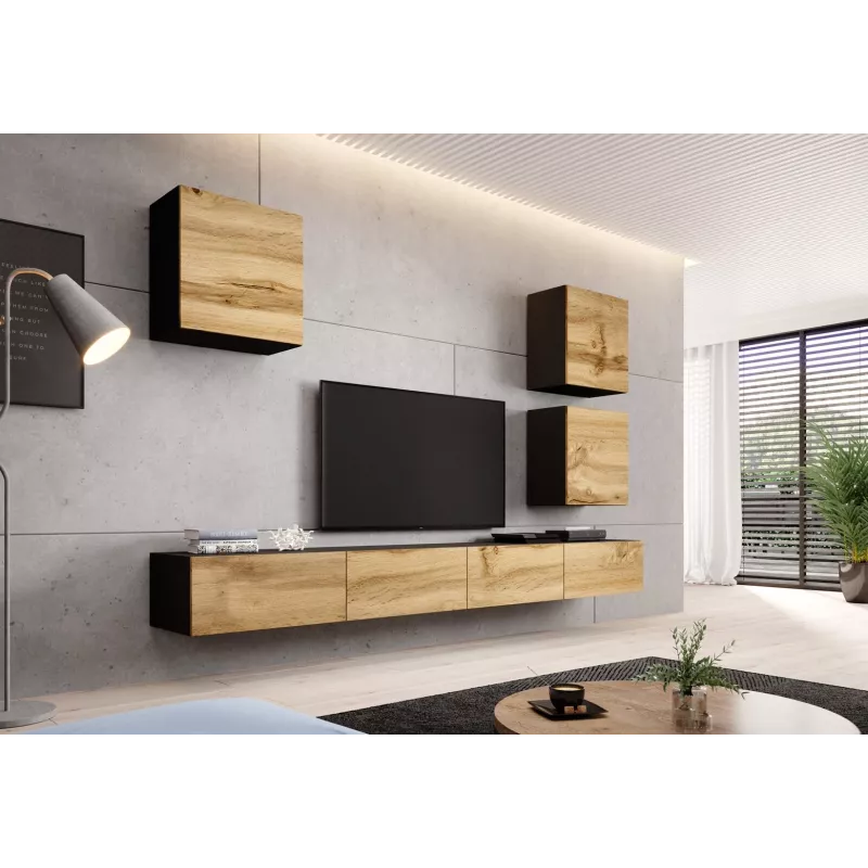 Sieninė spintelė Cama Meble VIGO 50×50×30 cm juoda / Wotan ąžuolas